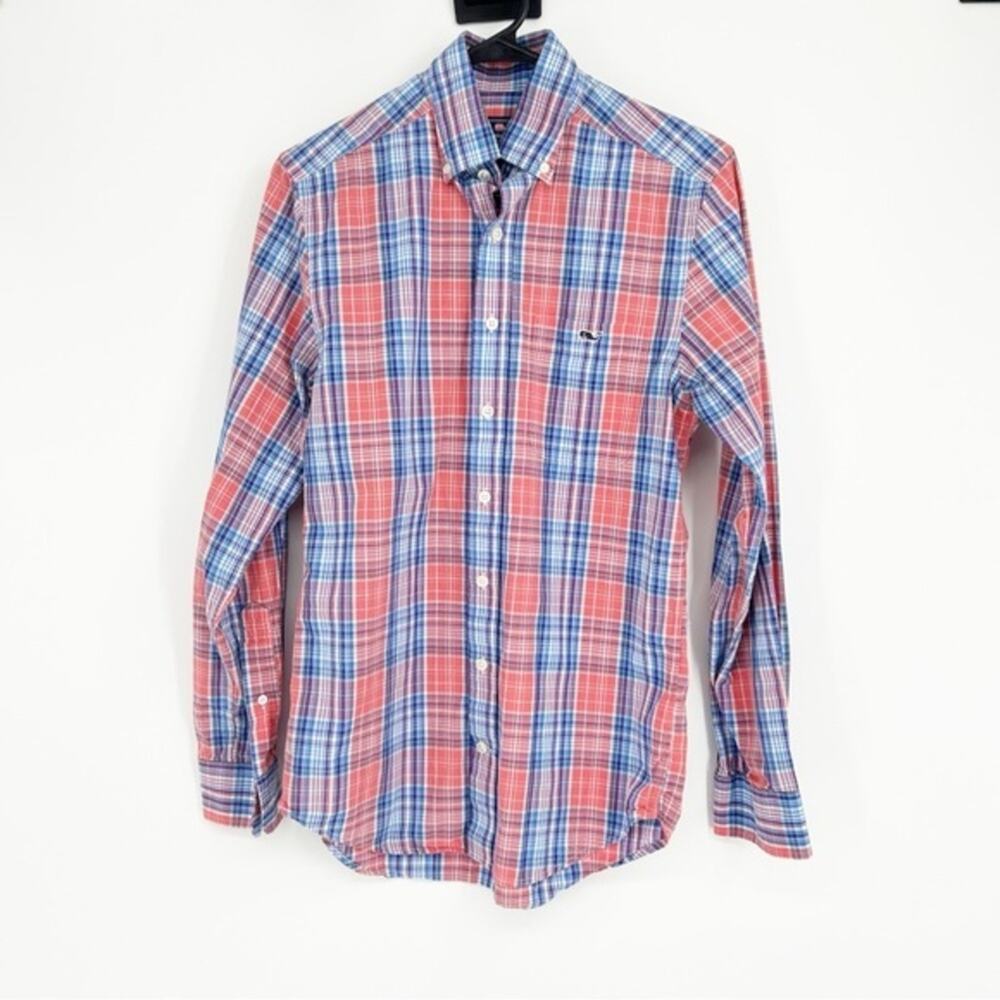 Vineyard Vines Slim Fit Tucker Button Down Shirt Coral & Blue Size XS Preppy